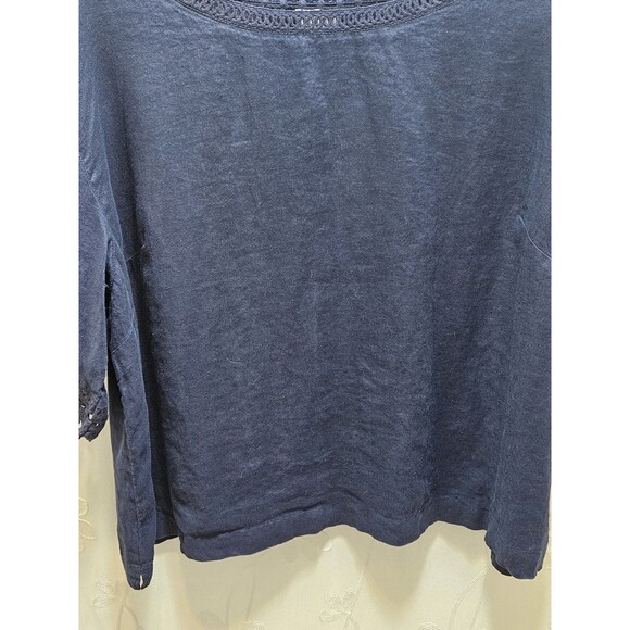 J Jill Womens 3X Navy Blue Top Linen Coastal Tunic Peasant Cottagecore Crochet - Picture 5 of 15